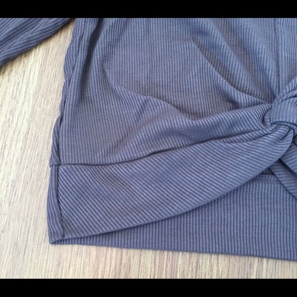 Crop Top Twist Front Long Sleeve Ribbed Plum - Picture 8 of 10